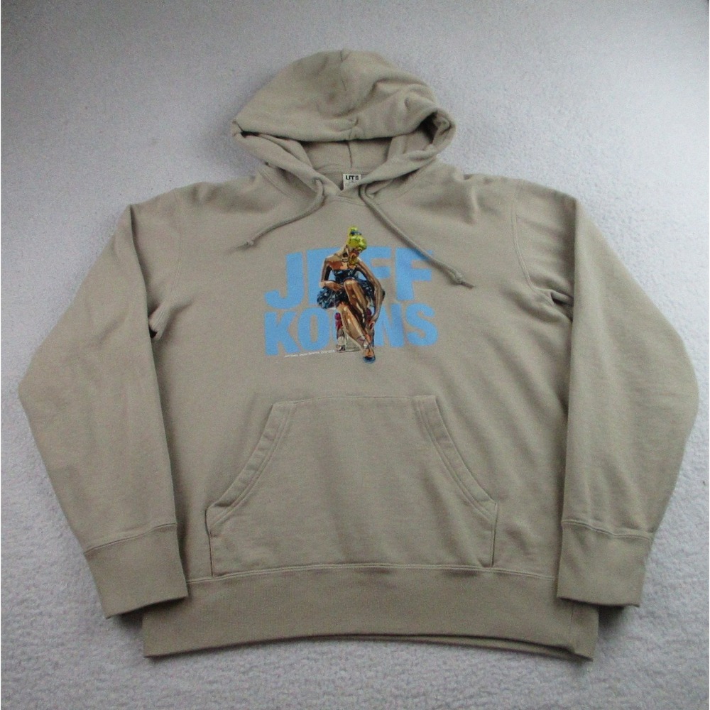 Uniqlo Jeff Koons Hoodie Mens Medium Beige Seated Ballerina Art‎ Pullover UT